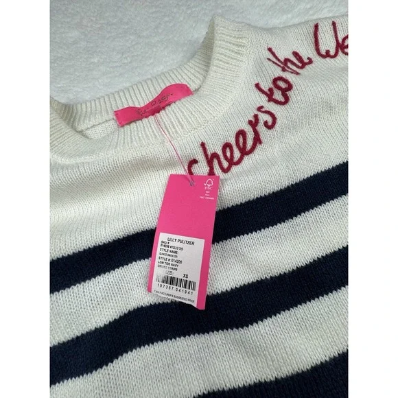 Lilly Pulitzer  Sweater Cheers To The Weekend Size XS Red White‎ Blue Stripe - Picture 12 of 15